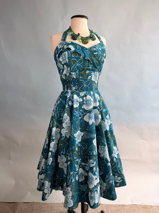 Lorelei's Vintage-Bali Hai Circle Dress- The Royal Orchid Collection- Lagoon
