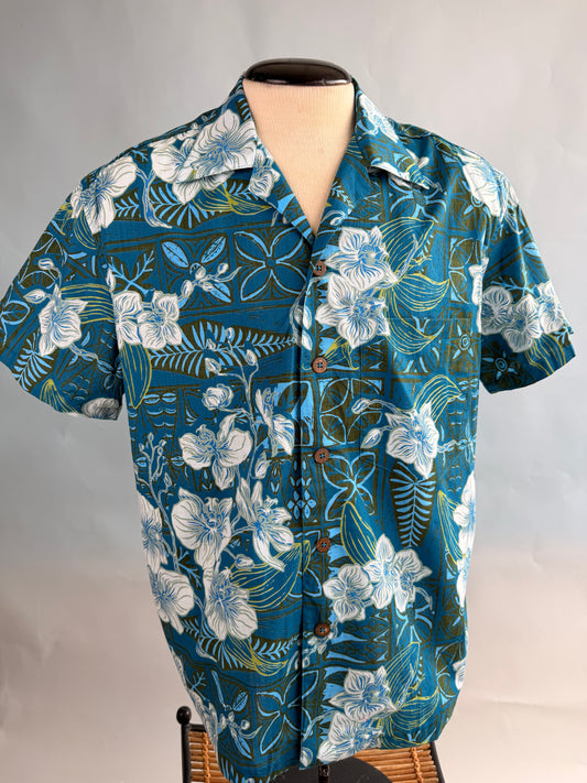Jungle Cove Aloha Shirt- The Royal Orchid Collection- Lagoon