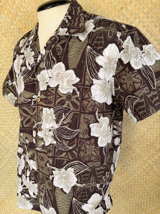 Jungle Cove Aloha Shirt- The Royal Orchid Collection- Coconut