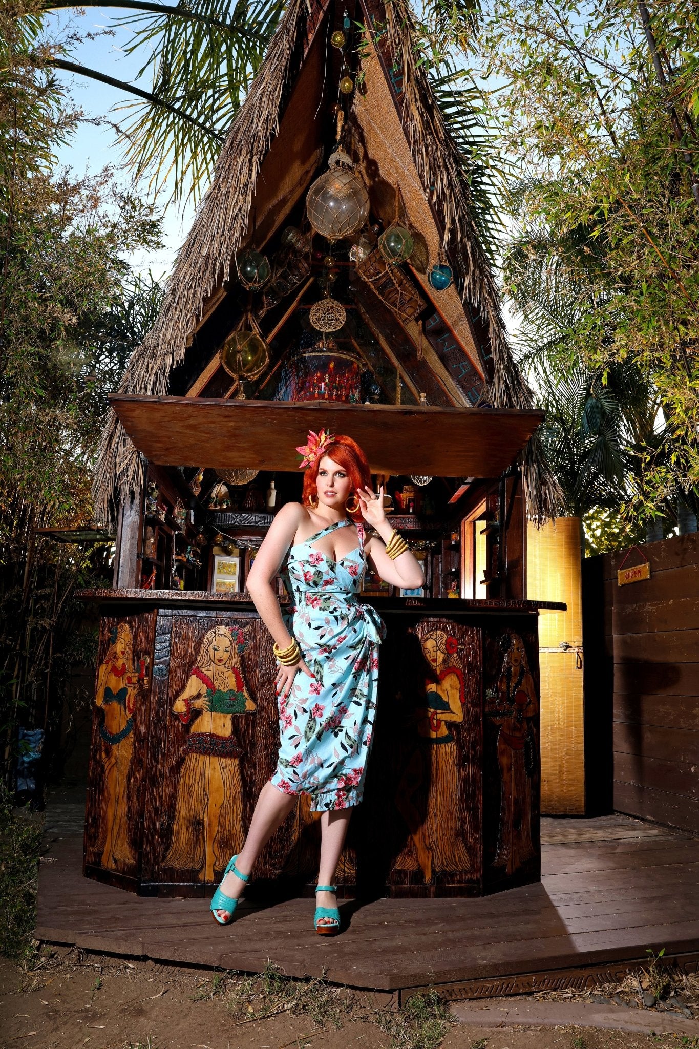 Bali Hai Sarong Dress- Bamboo Garden - Lorelei's Vintage