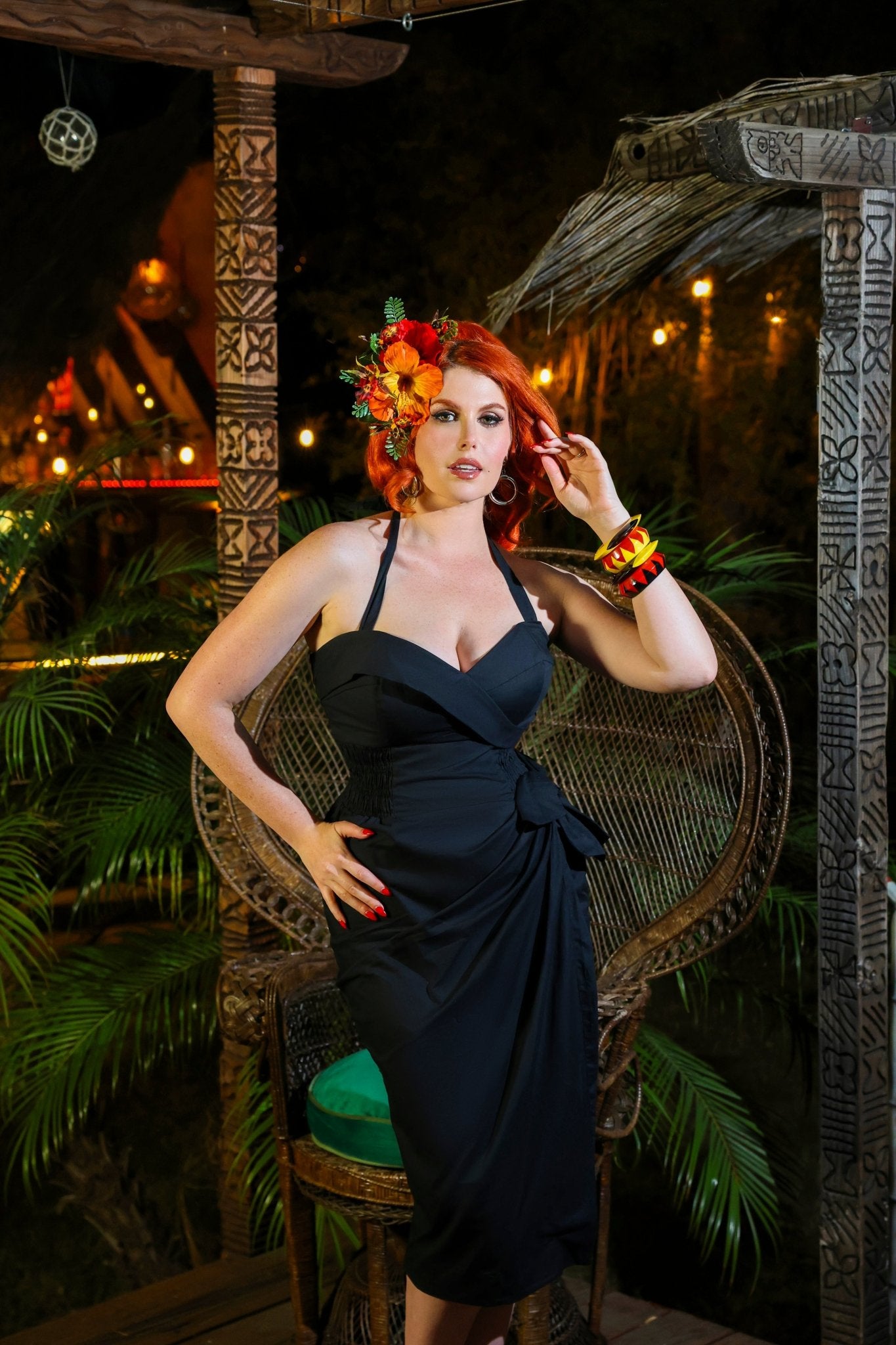 Bali Hai Sarong Dress - Jet Black - Lorelei's Vintage