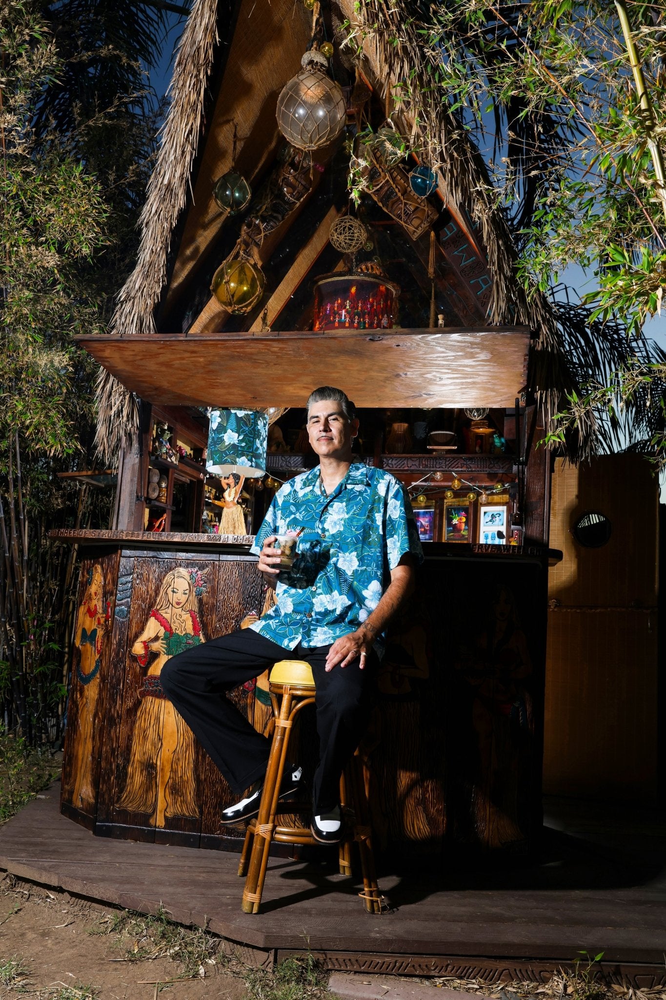 Jungle Cove Aloha Shirt- The Royal Orchid Collection- Lagoon - Lorelei's Vintage