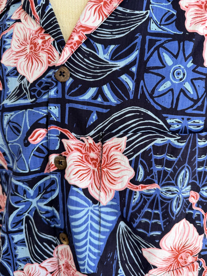 Jungle Cove Aloha Shirt- The Royal Orchid Collection- Pink Shell - Lorelei's Vintage