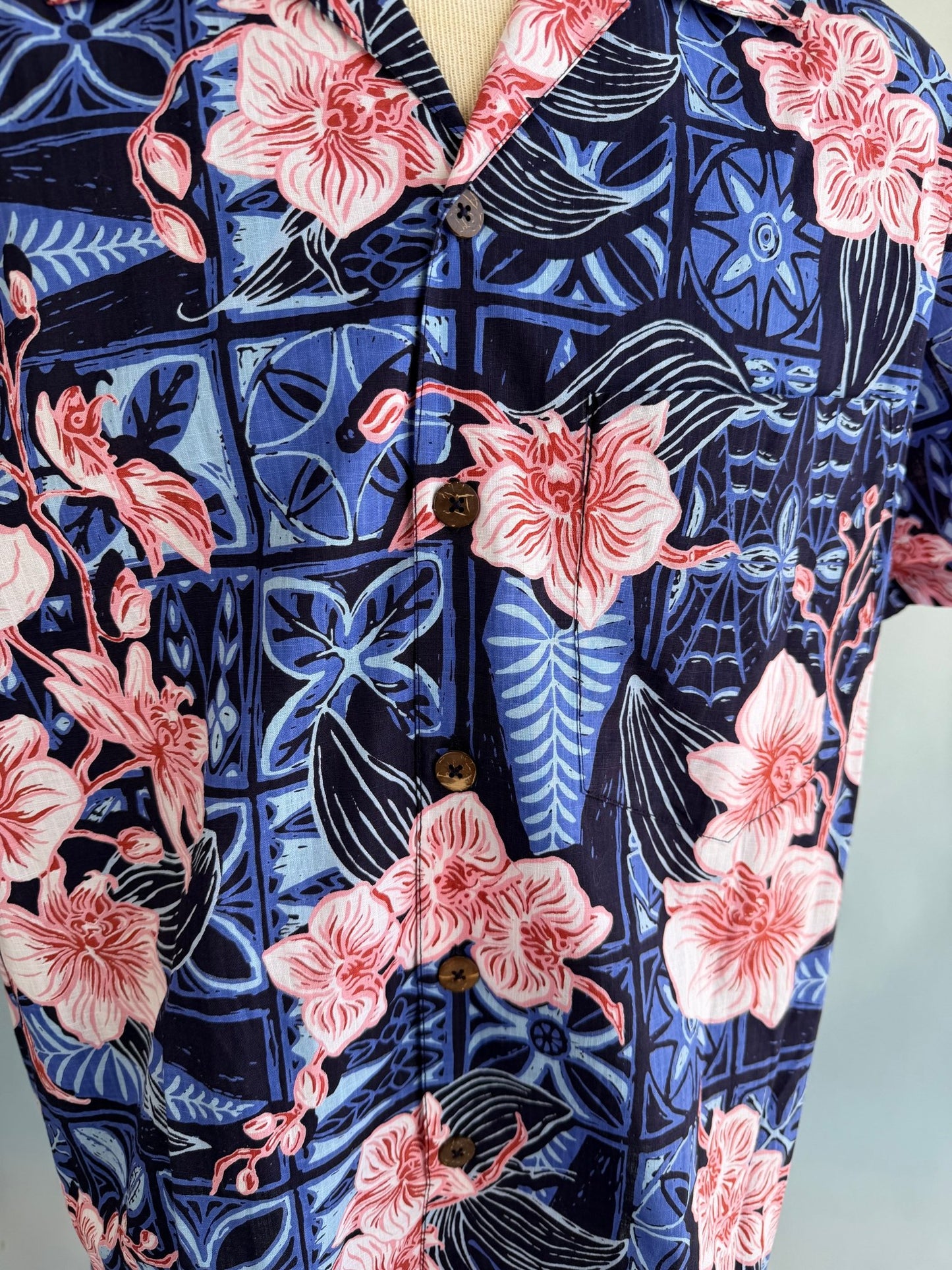 Jungle Cove Aloha Shirt- The Royal Orchid Collection- Pink Shell - Lorelei's Vintage
