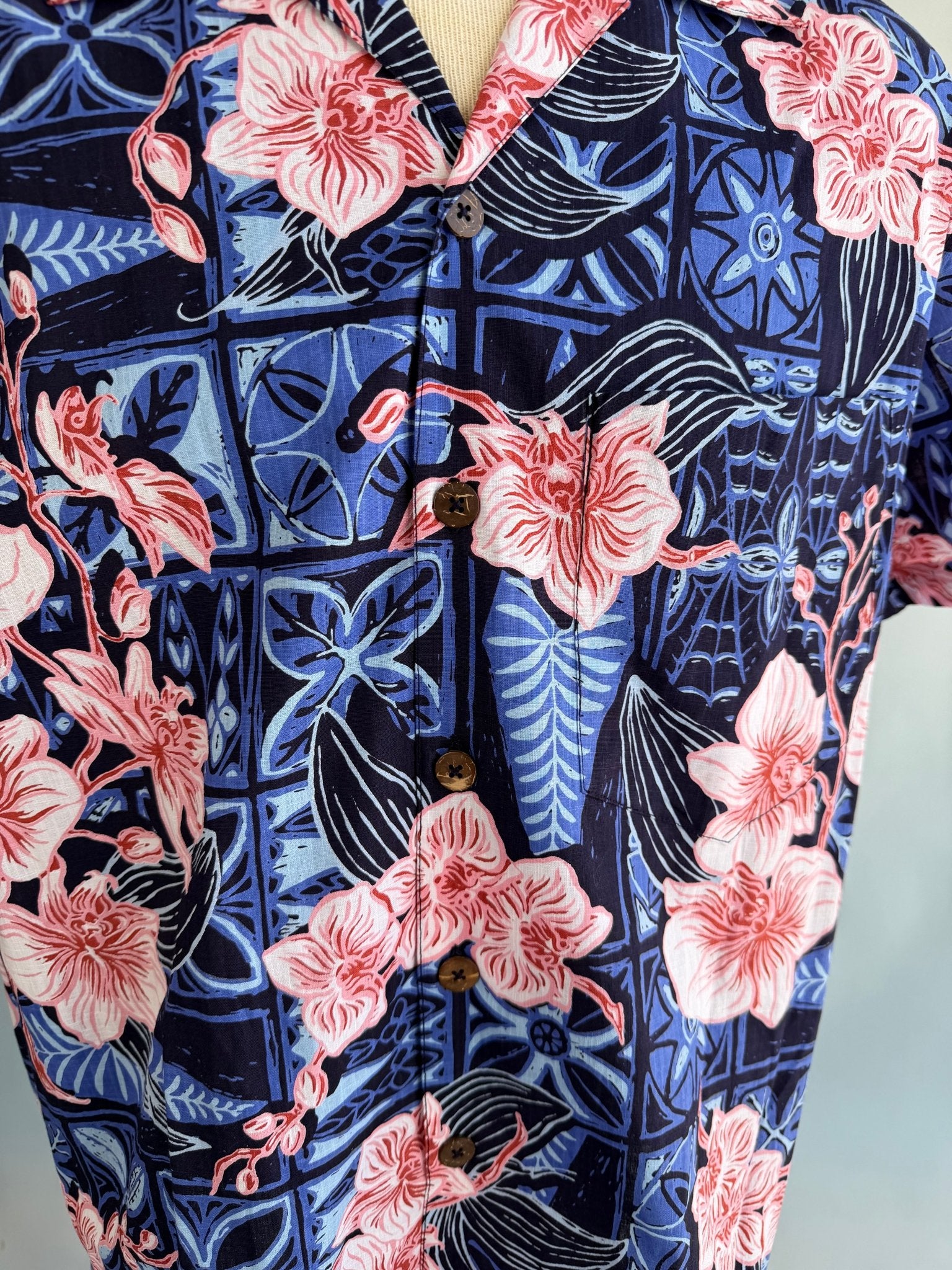 Jungle Cove Aloha Shirt- The Royal Orchid Collection- Pink Shell - Lorelei's Vintage