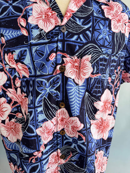 Jungle Cove Aloha Shirt- The Royal Orchid Collection- Pink Shell - Lorelei's Vintage