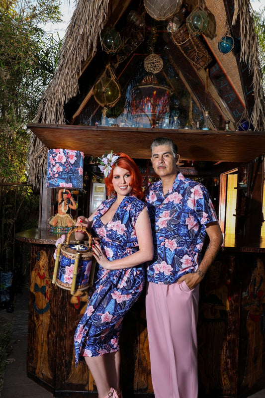 Jungle Cove Aloha Shirt- The Royal Orchid Collection- Pink Shell - Lorelei's Vintage