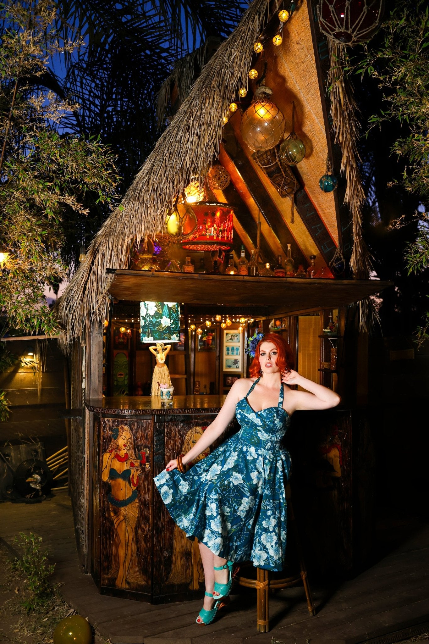 Lorelei's Vintage-Bali Hai Circle Dress- The Royal Orchid Collection- Lagoon - Lorelei's Vintage