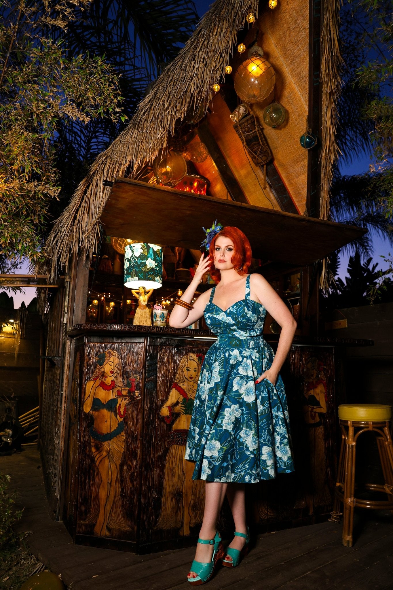 Lorelei's Vintage-Bali Hai Circle Dress- The Royal Orchid Collection- Lagoon - Lorelei's Vintage