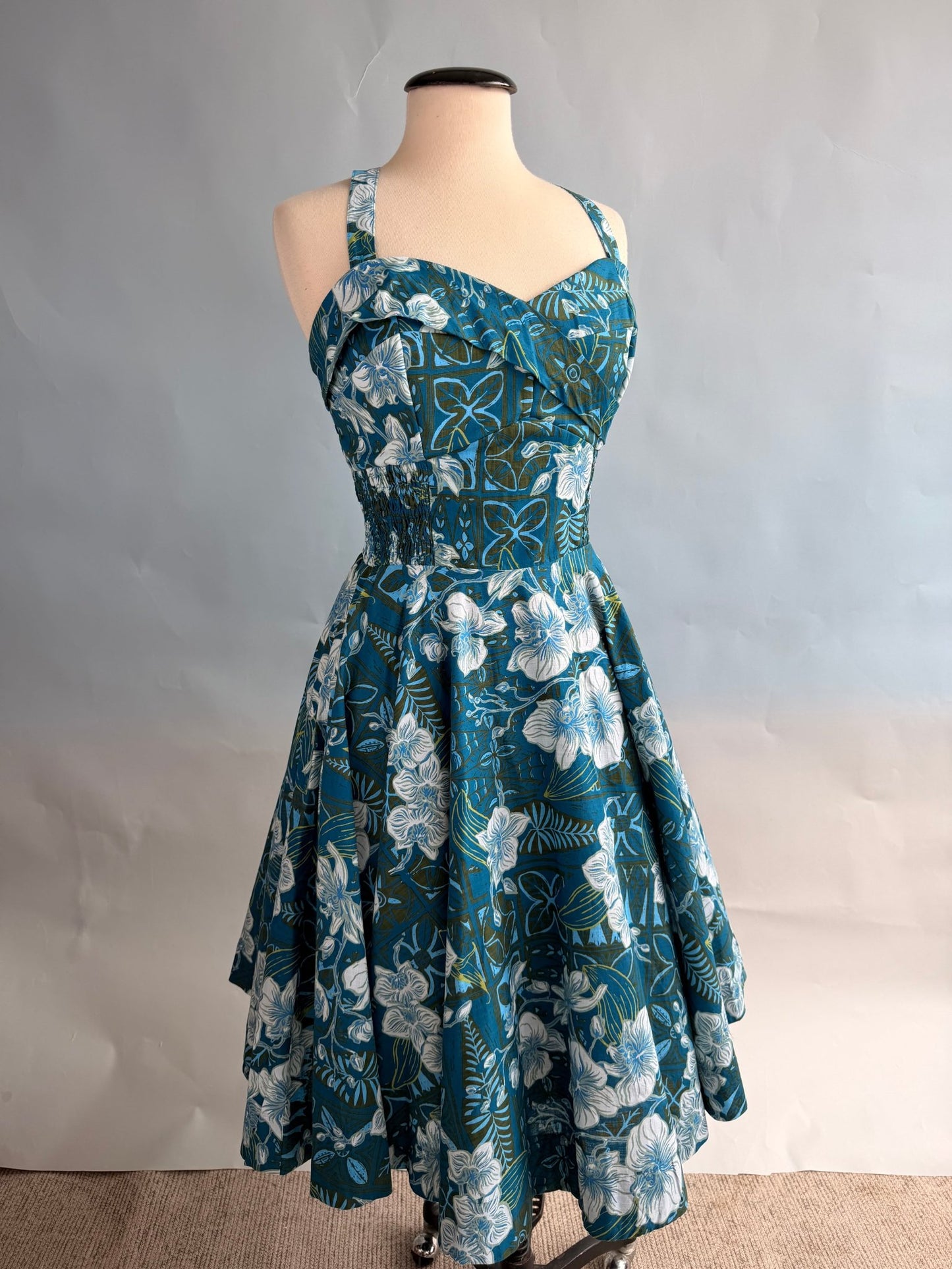 Lorelei's Vintage-Bali Hai Circle Dress- The Royal Orchid Collection- Lagoon - Lorelei's Vintage