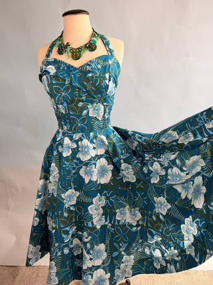 Lorelei's Vintage-Bali Hai Circle Dress- The Royal Orchid Collection- Lagoon - Lorelei's Vintage