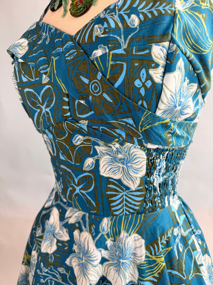 Lorelei's Vintage-Bali Hai Circle Dress- The Royal Orchid Collection- Lagoon - Lorelei's Vintage